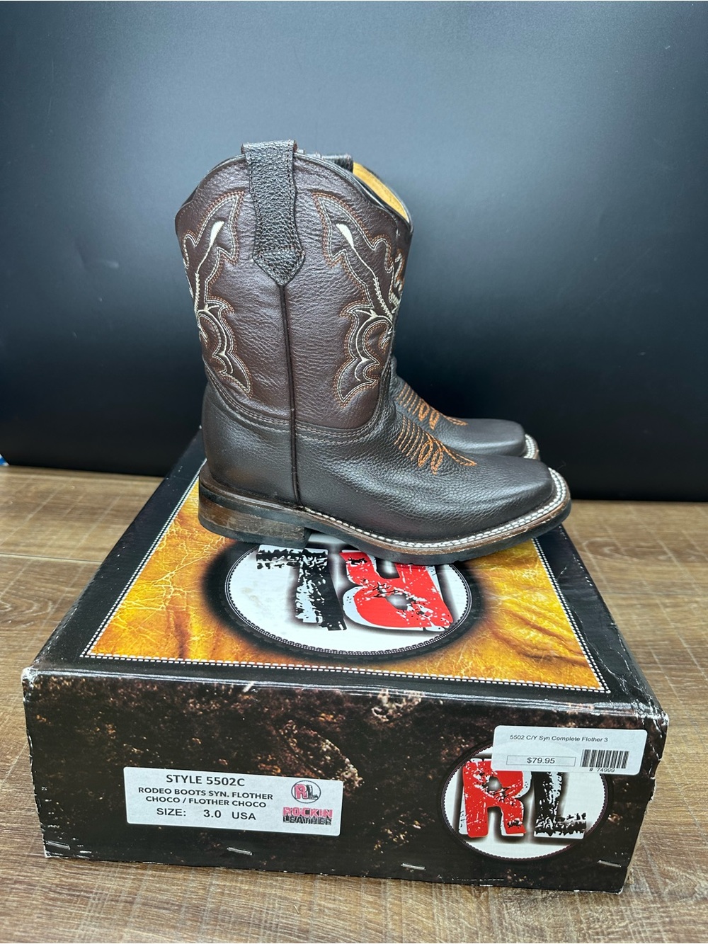 Rockin Leather Kids Brown Cowboy boots size 3 in EUC